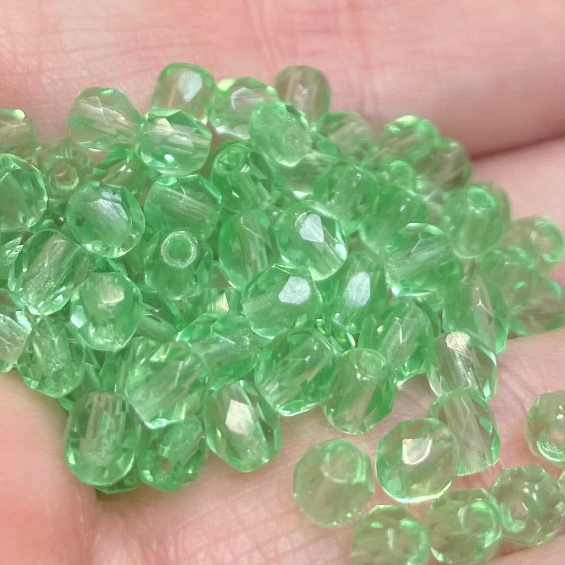 100 Light Green Czech Fire Polished Glass Beads