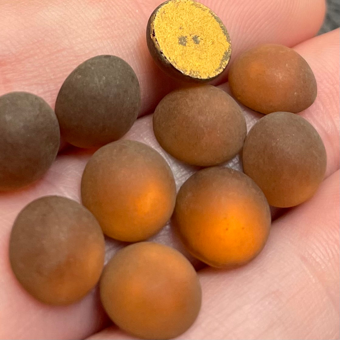 10 Vintage Matte Amber Round Glass Cabochons