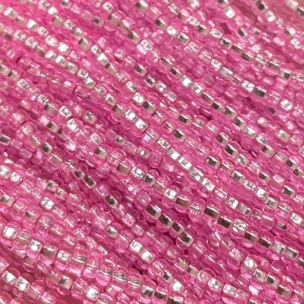 1 Hank Pink Czech Silver Lined Dyed Glass Seed Beads