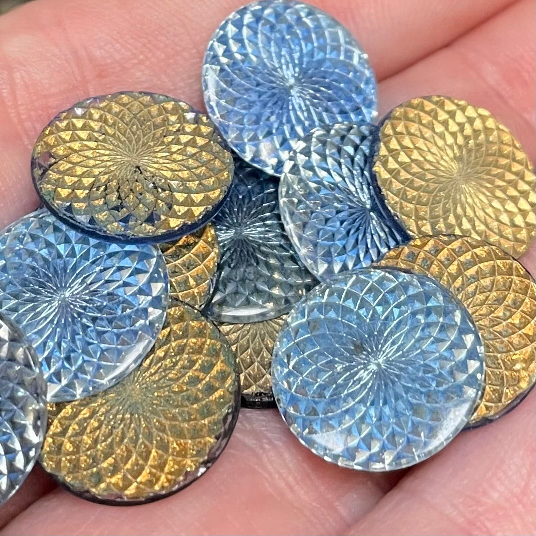 12 Vintage Blue Sapphire Spirograph Round Glass Cabochons