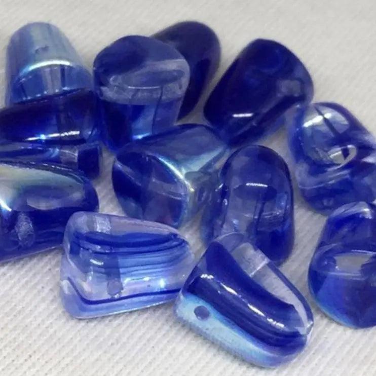 6 Blue AB Czech Gumdrop Glass Beads - Sea Beads