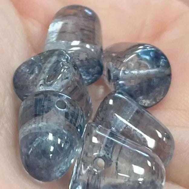6 Blue Lumi Czech Gumdrop Glass Beads - Sea Beads