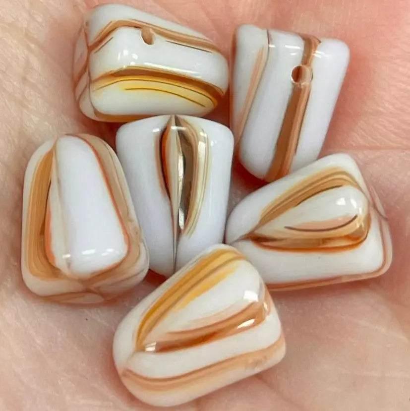 6 Carmel Vanilla Czech Gumdrop Glass Beads - Sea Beads