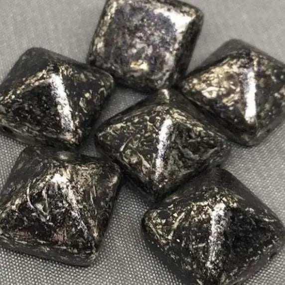 6 Black Gold Picasso Stud Czech Two Hole Pyramid Glass Beads - Sea Beads