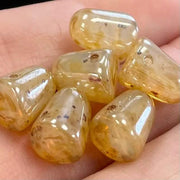 6 Gold Cream Czech Picasso Gumdrop Glass Beads - Sea Beads