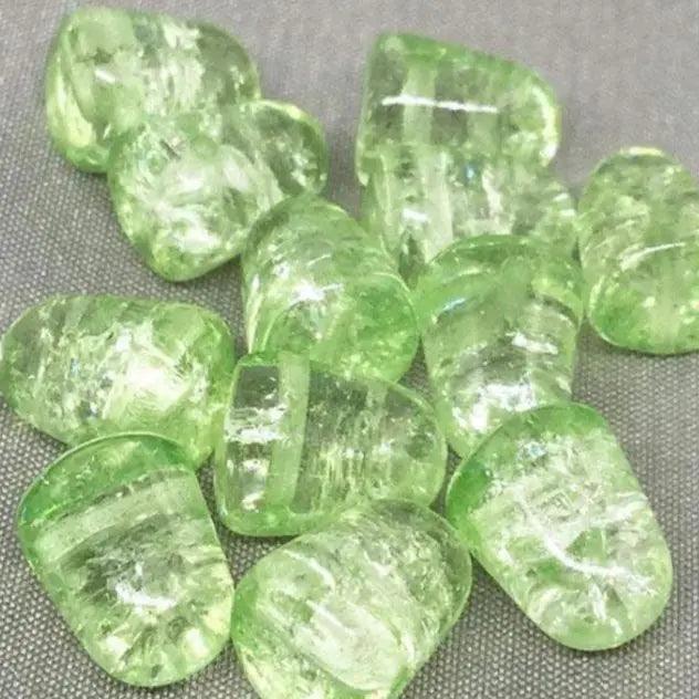 6 Green Crackled Gumdrop Glass Beads - Sea Beads