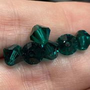 6 Green Emerald Bicone Swarovski Crystal Beads - Sea Beads