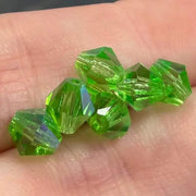 6 Green Peridot AB Swarovski Crystal Bicone Beads - Sea Beads