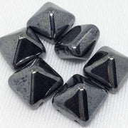 6 Gunmetal Czech Stud Glass Beads Two Hole Pyramid - Sea Beads