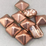 6 Light Copper Czech Two Hole Stud Glass Beads - Sea Beads