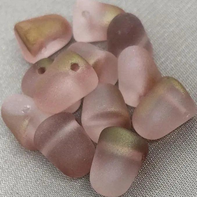6 Peach Pink Czech Gumdrop Matte Glass Beads - Sea Beads