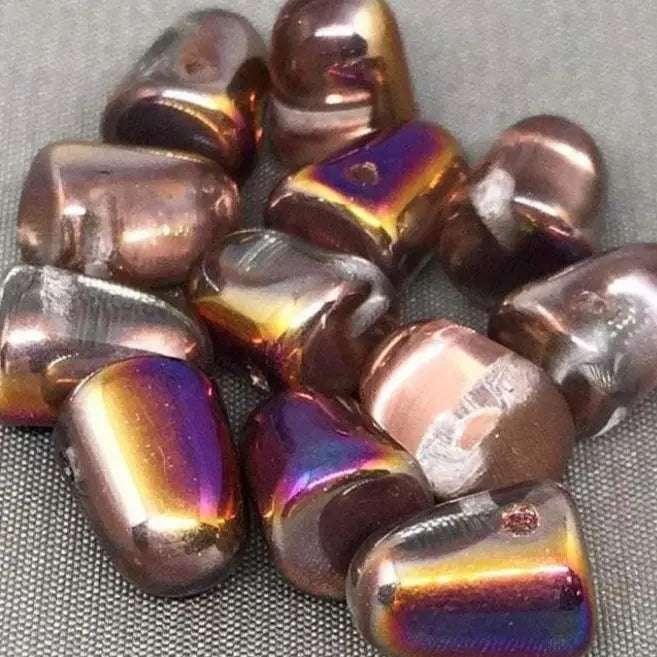6 Metallic Peach Czech Gumdrop Glass Beads - Sea Beads