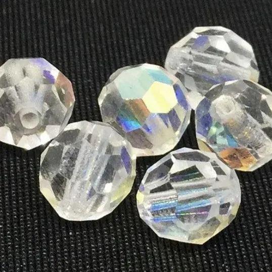 6 Vintage AB Clear Faceted Glass Beads - Sea Beads