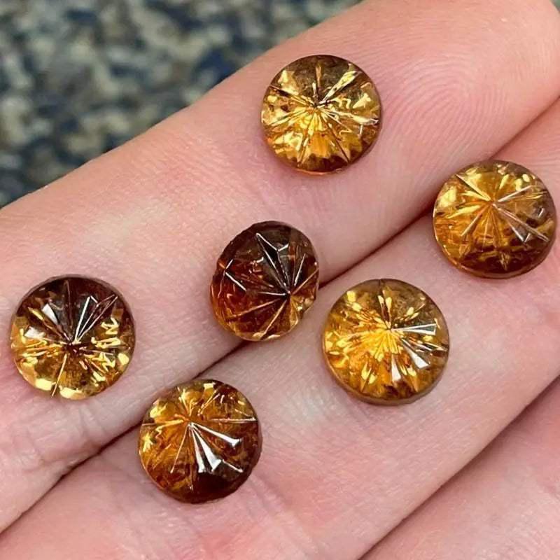 6 Vintage Amber Domed Round Glass Cabochons - Sea Beads