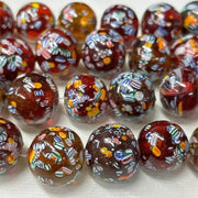 6 Vintage Amber Millefiori Baroque Glass Beads - Sea Beads