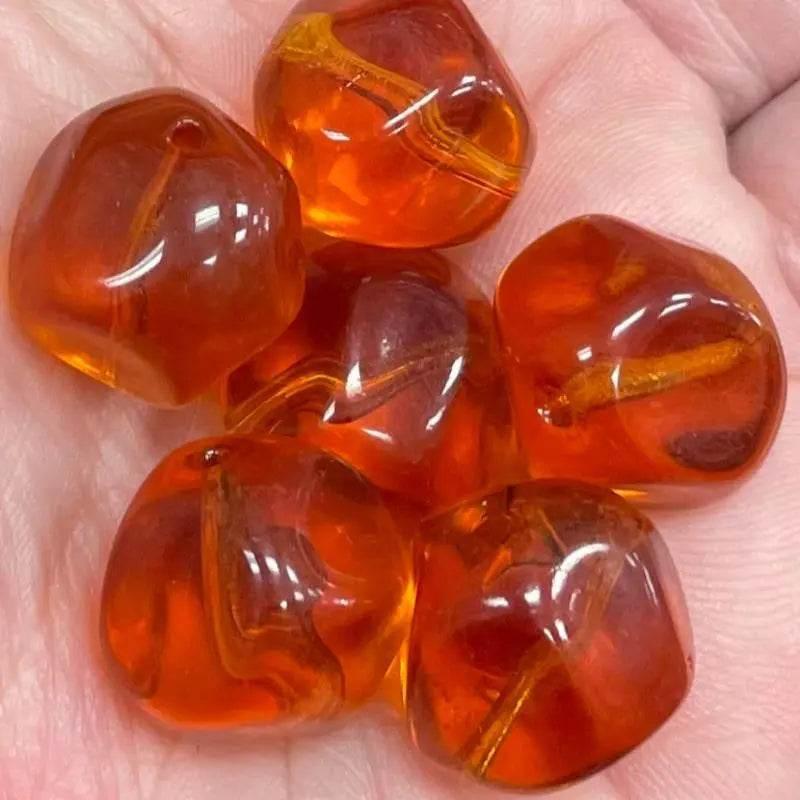 6 Vintage Amber Transparent Baroque Glass Beads - Sea Beads