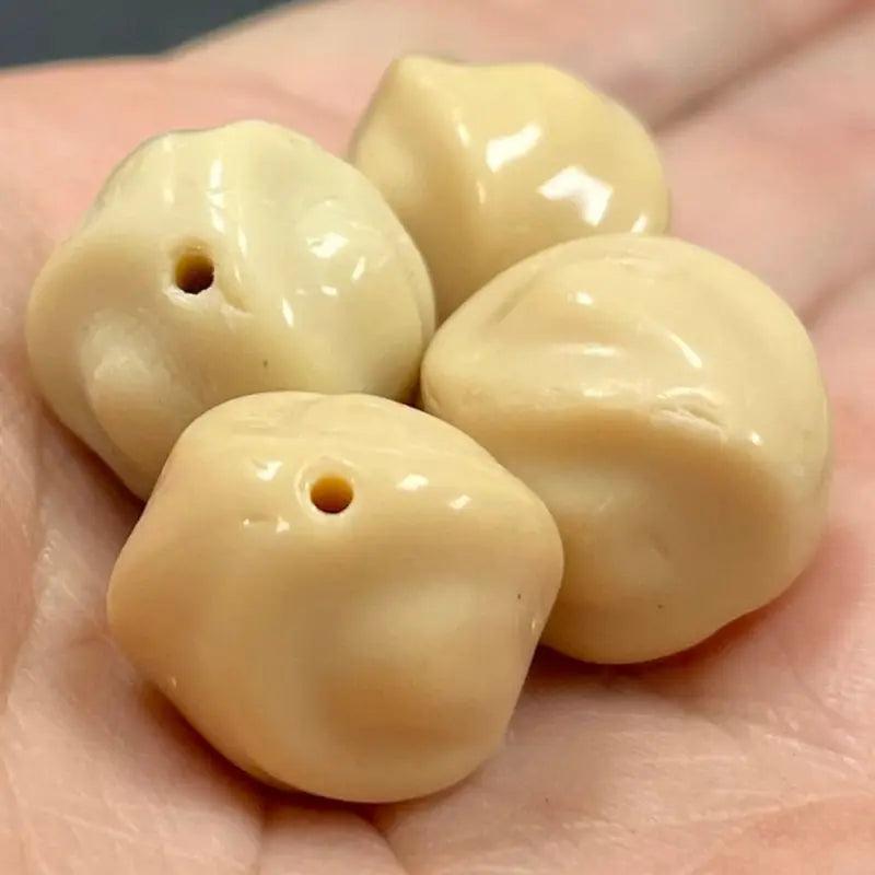 6 Vintage Beige Czech Baroque Glass Beads - Sea Beads