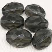 6 Vintage Black Diamond Faceted Oval Glass Beads - Sea Beads