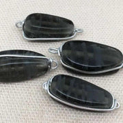 6 Vintage Black Diamond Japan Wire Wrapped Glass Connectors - Sea Beads