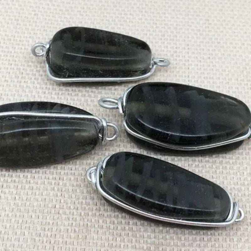 6 Vintage Black Diamond Japan Wire Wrapped Glass Connectors - Sea Beads