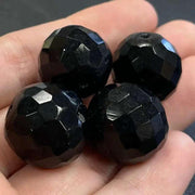 6 Vintage Black Faceted Czech Glass Beads - Sea Beads