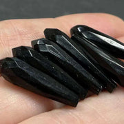 6 Vintage Black Faceted Teardrop Glass Pendants - Sea Beads