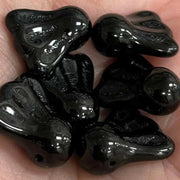 6 Vintage Black German Fan Glass Beads - Sea Beads