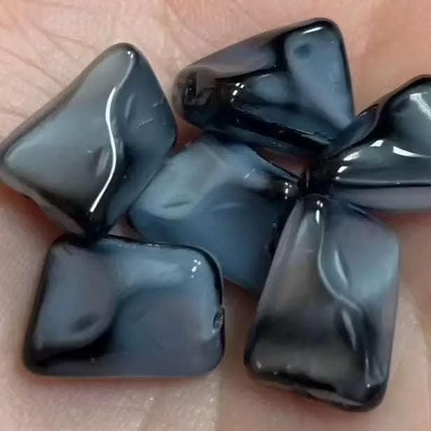 6 Vintage Black Gray German Glass Beads - Sea Beads