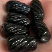 6 Vintage Black Spiral Tube Glass Beads - Sea Beads