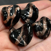 6 Vintage Black Striped Baroque Glass Beads - Sea Beads