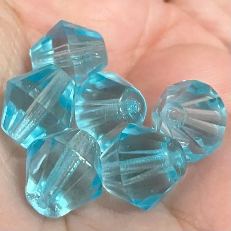 6 Vintage Blue Aqua Czech Bicone Glass Beads - Sea Beads
