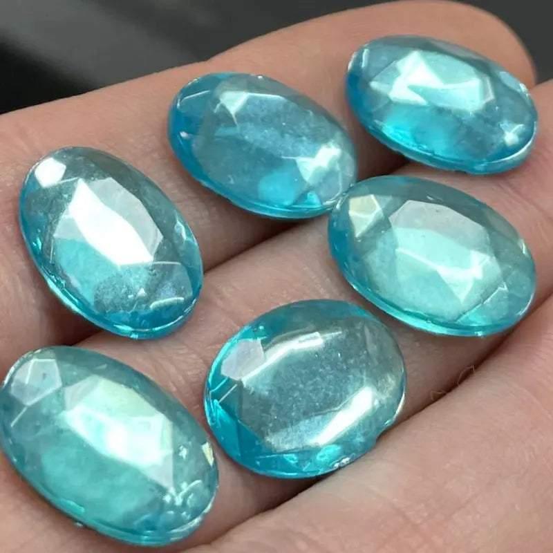 6 Vintage Blue Aqua Oval Cabochons - Sea Beads