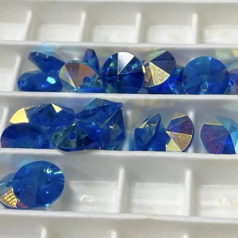 6 Vintage Blue Capri AB Swarovski Crystal Coin Charms - Sea Beads