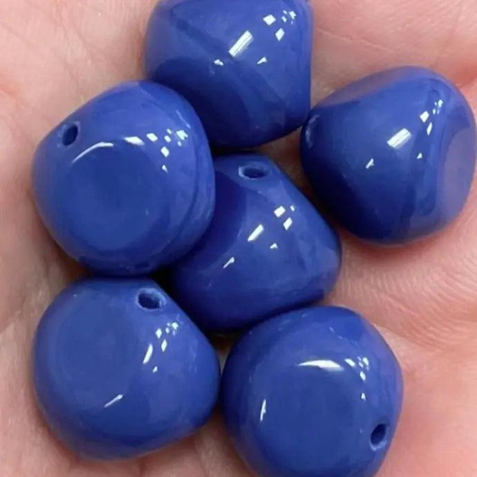 6 Vintage Blue Dutch Baroque Glass Beads - Sea Beads