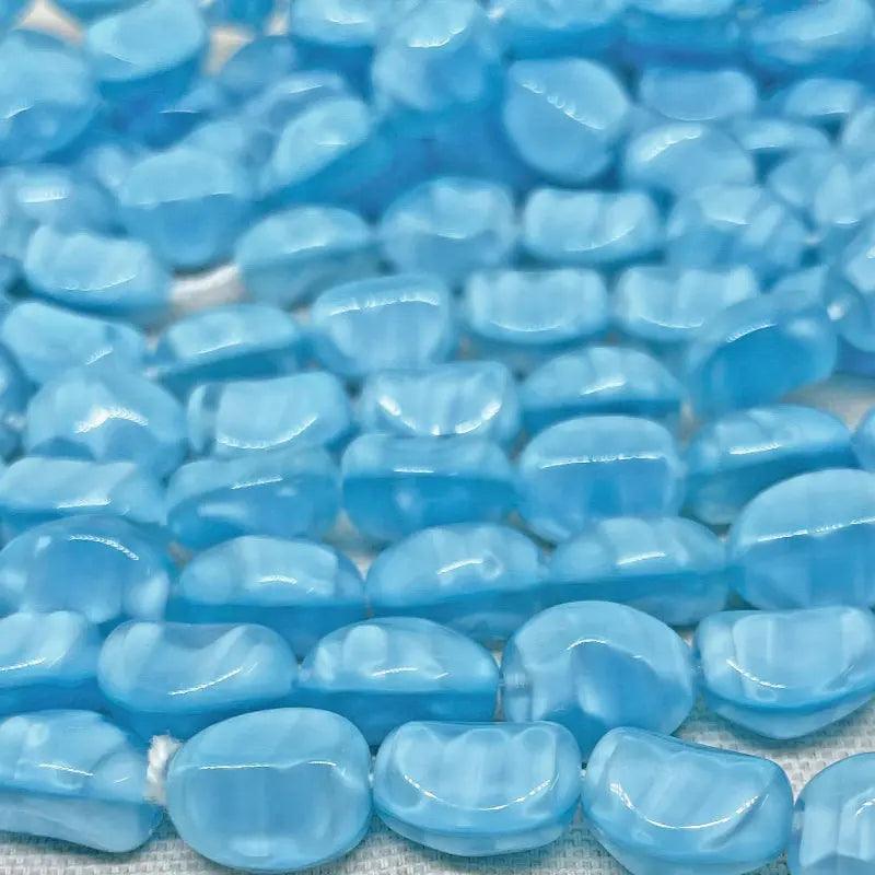 6 Vintage Blue German Silky Glass Beads - Sea Beads