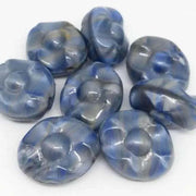 6 Vintage Blue Grey Givre German Oval Glass Beads - Sea Beads