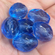 6 Vintage Blue Sapphire Czech Faceted Oval Glass Beads - Sea Beads