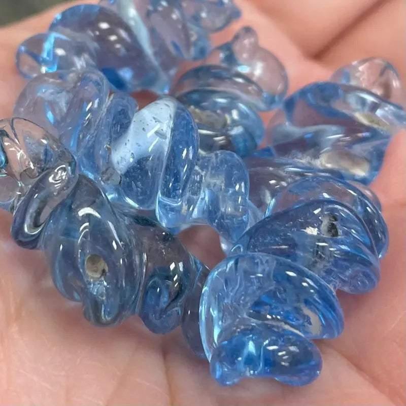 6 Vintage Blue Sapphire Light Spiral Glass Beads - Sea Beads