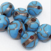 6 Vintage Blue Turquoise Abstract Round Glass Beads - Sea Beads