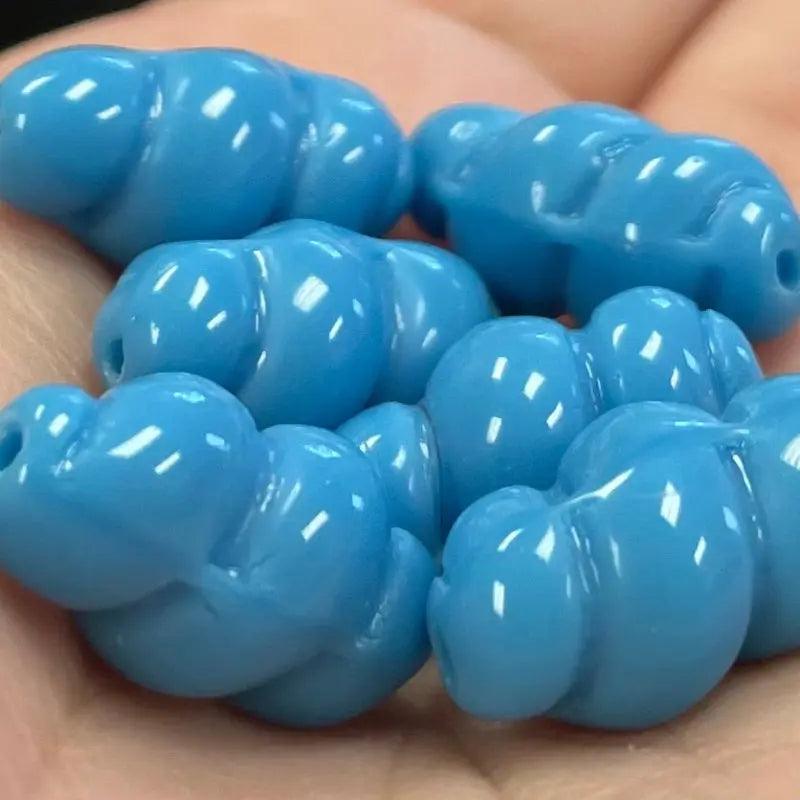 6 Vintage Blue Turquoise Dark Japan Twist Glass Beads - Sea Beads