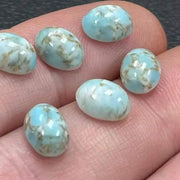 6 Vintage Blue Turquoise Japan Matrix Oval Glass Cabochons - Sea Beads