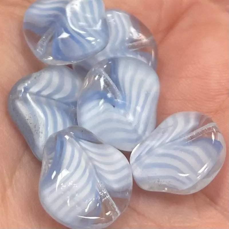 6 Vintage Blue White German Striped Glass Beads - Sea Beads