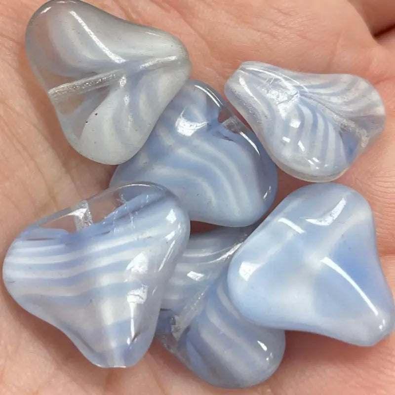 6 Vintage Blue White German Striped Triangular Glass Beads - Sea Beads