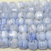 6 Vintage Blue White Givre German Cathedral Glass Beads - Sea Beads