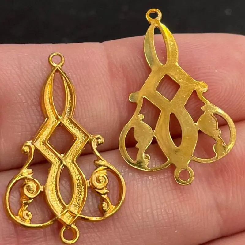 6 Vintage Brass Classic Victorian Metal Stampings - Sea Beads