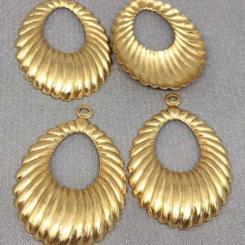 6 Vintage Brass Corrugated Metal Pendants - Sea Beads