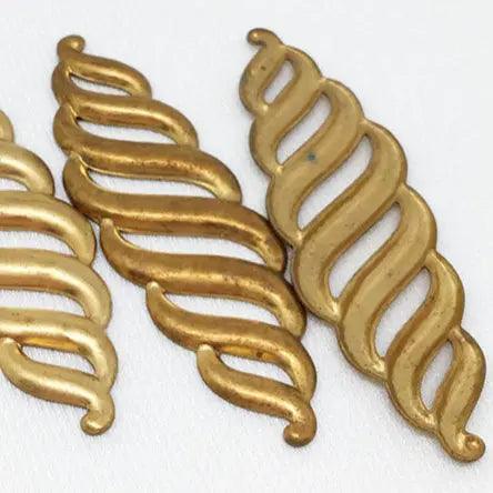 6 Vintage Brass Elongated Spiral Metal Stampings - Sea Beads
