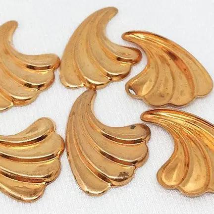 6 Vintage Brass Feather Metal Stampings - Sea Beads