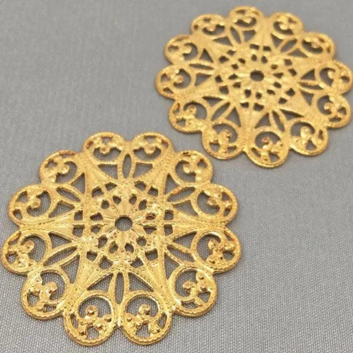 6 Vintage Brass Filigree Metal Pieces - Sea Beads