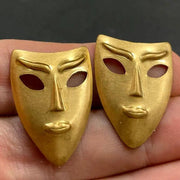 6 Vintage Brass Mask Vintage Metal Stampings - Sea Beads